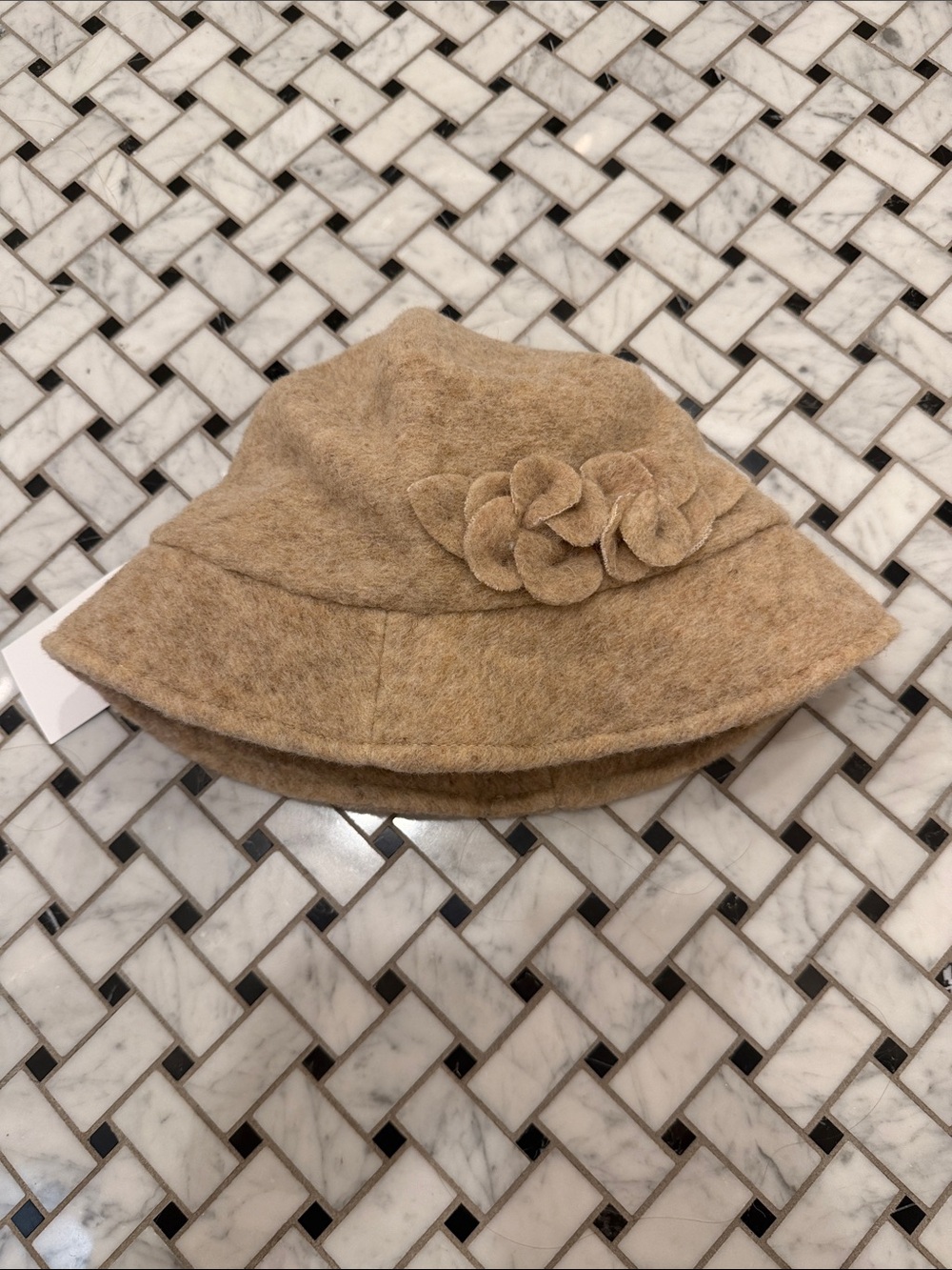 Women’s Tan Flower Accent Wool-Blend Bucket Hat